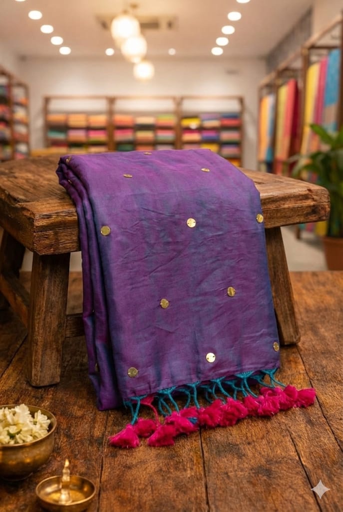 Royal Grape Dual-Tone Saree with Gold Sequin Buttas