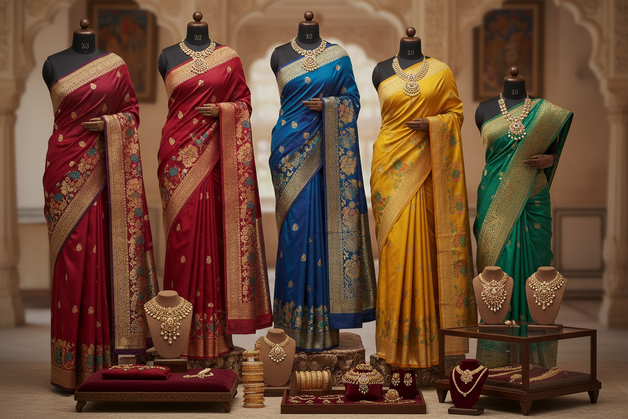create image of sarees and ornaments